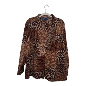 Women's Susan Graver Style Animal Print Button Up Blouse Size: 2X